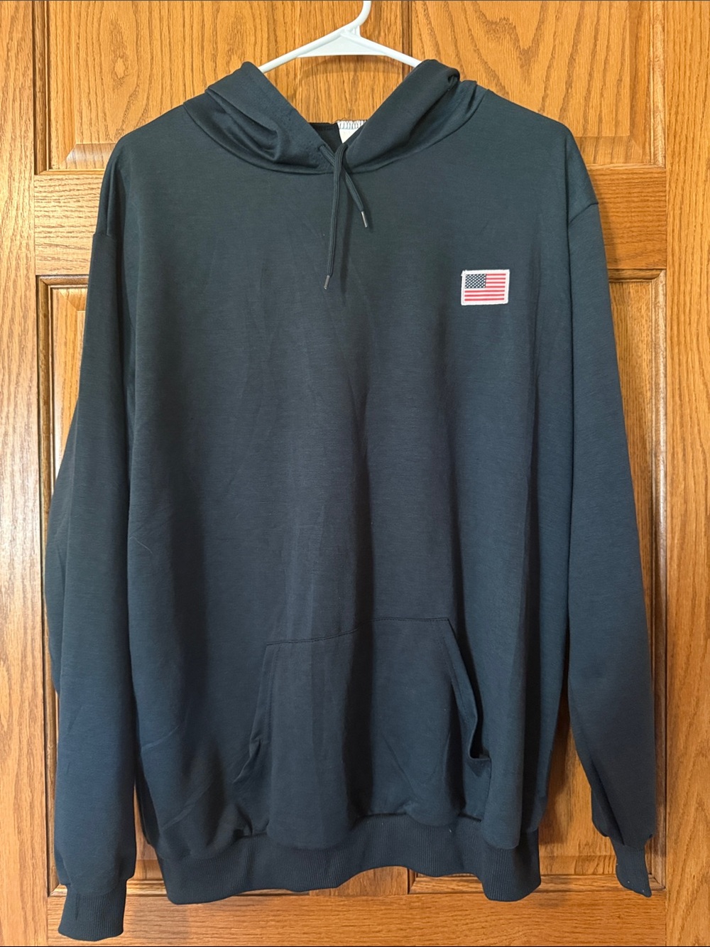 Navy Men's Hooded Pullover Sweatshirt with Flag Patch